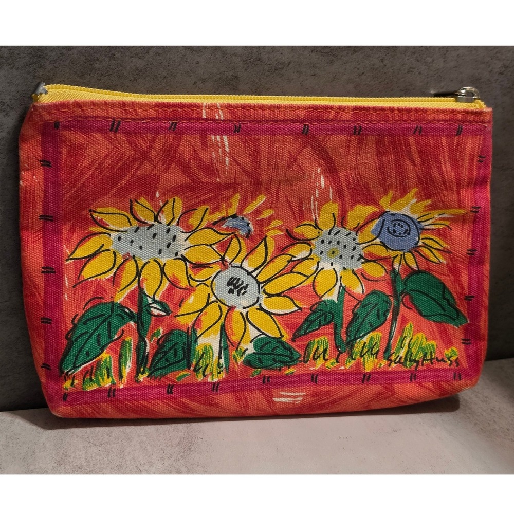 Sally Huss Sunflower Canvas Cosmetic Bag Happy Days Happy People Quote Bag